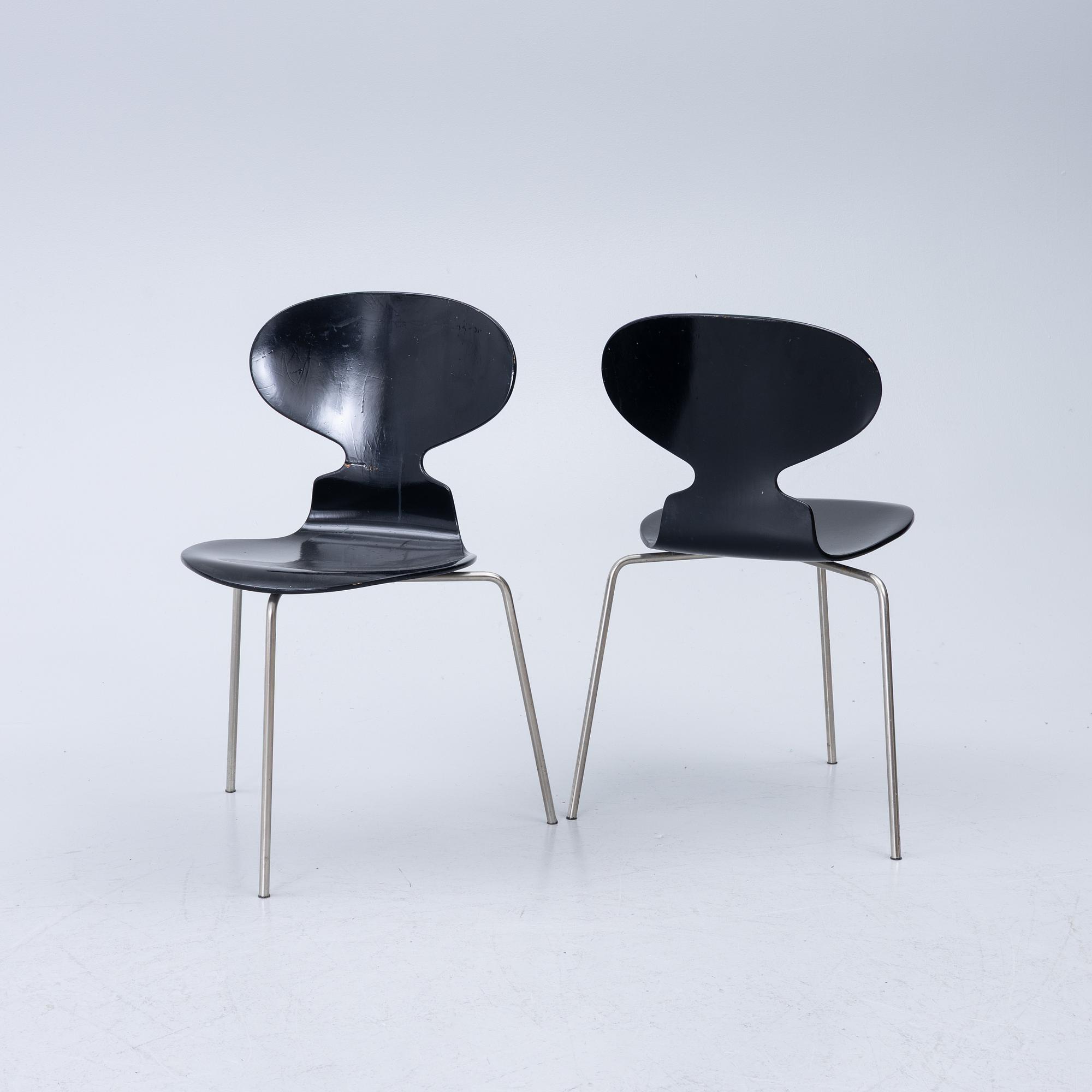 Arne Jacobsen, Stolar, 4 st, "Myran", Fritz Hansen, Danmark 1950/60-tal.