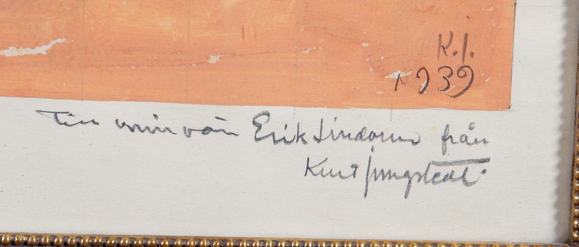 JUNGSTEDT, KURT. Gouache, sign o dat. 1939.
