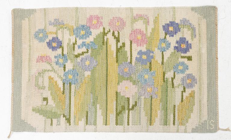 Ingegerd Silow, a flat weave tapestry, 'Förgätmigej', c. 90 x 55, signed IS.