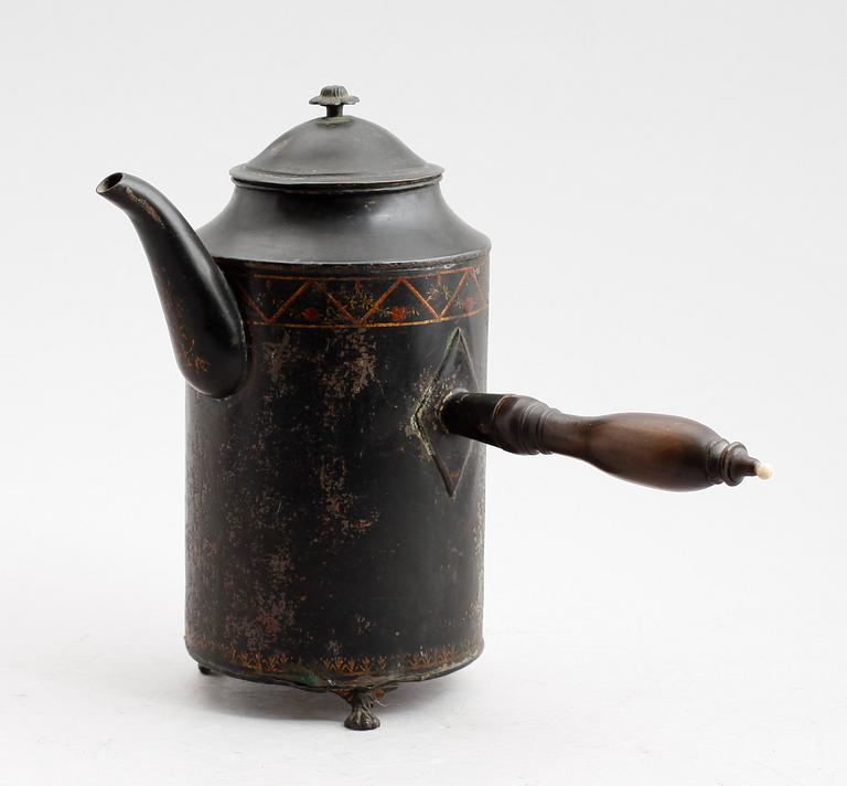 A late Gustavian sheet metal coffee pot with cover.