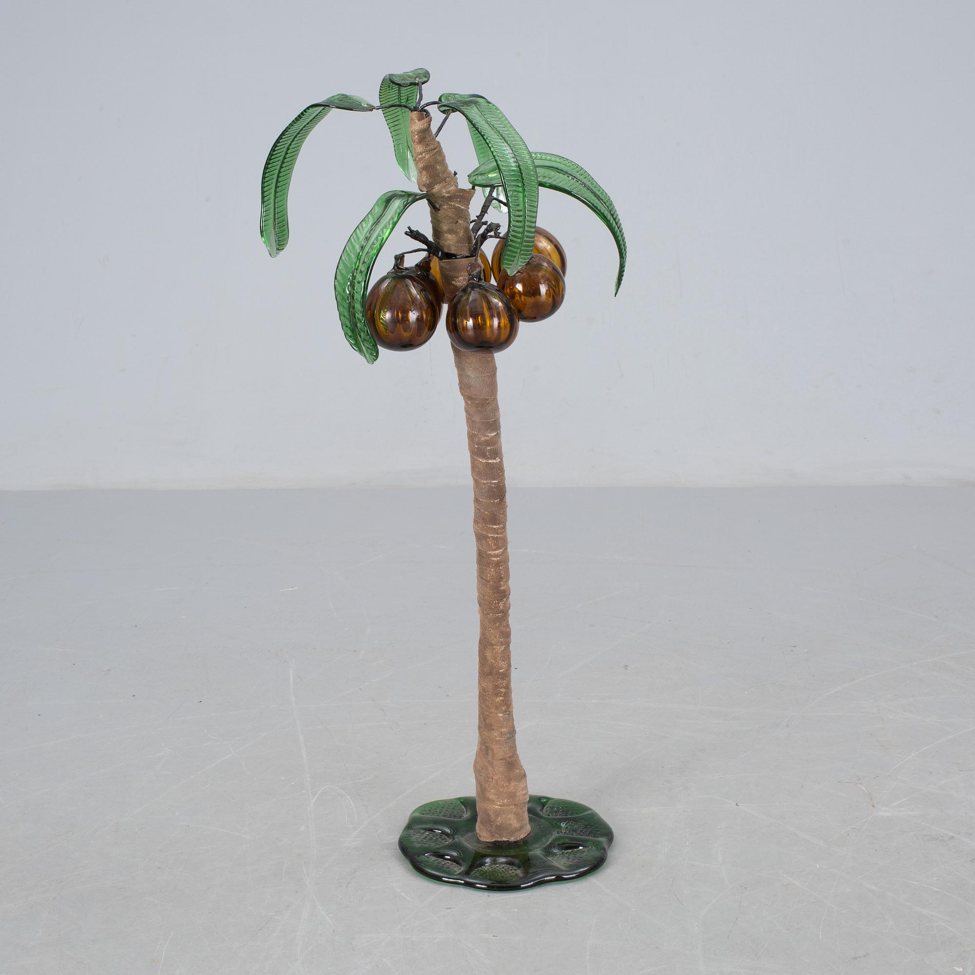 DEKORATIONSPALM, glas, trä och väv, 1900-talets andra hälft.