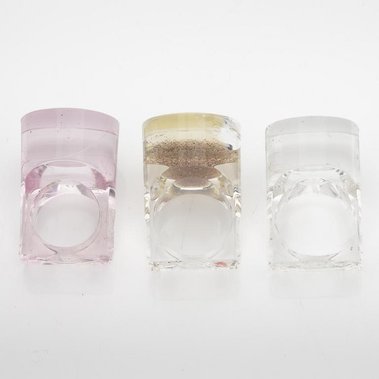 Siv Lagerström, three acrylic plastic rings, 1970s.