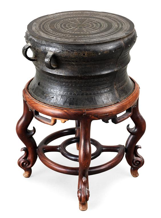 A bronze drum, Myanmar, presumably 17/18th Century.