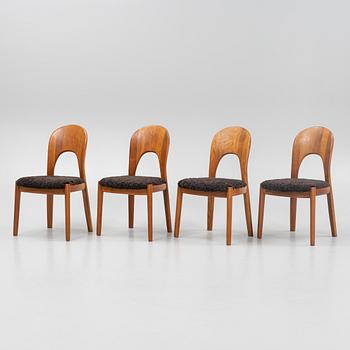 Niels Koefoed, eight teak dining chairs upholstered in new sheep skin, Denmark, 1960's.