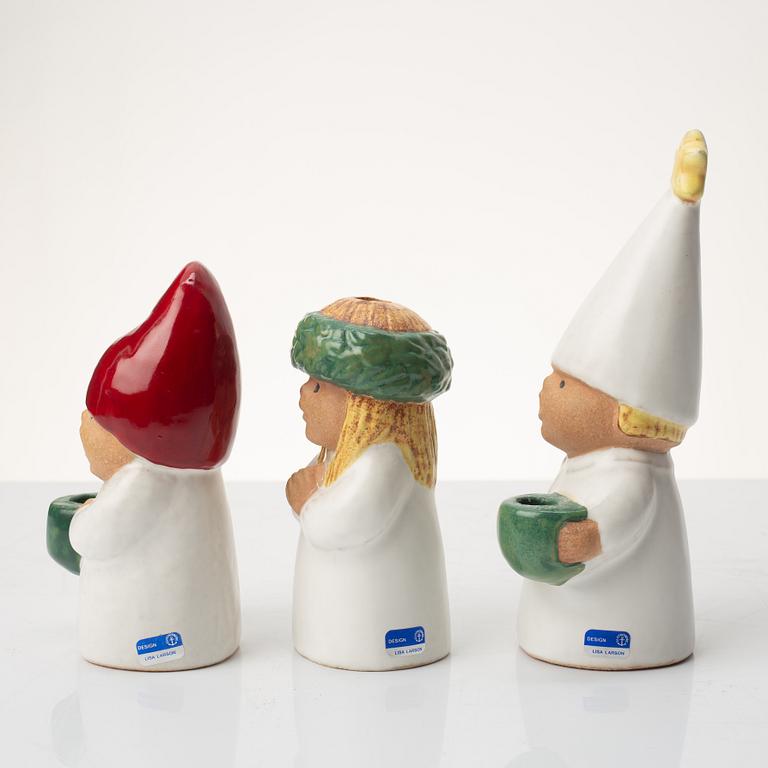 Lisa Larson, figuriner, 3 st, stengods, "Advent", Rörstrand.