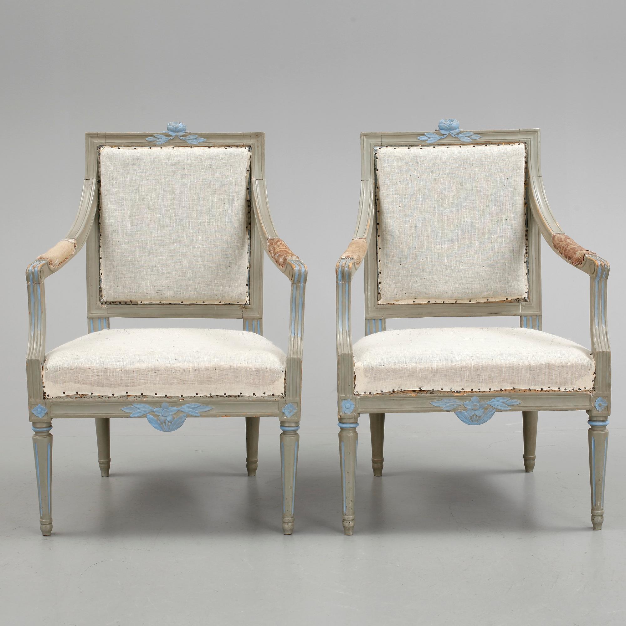 KARMSTOLAR, ett par, gustavianska, Stockholm, 1700-tal.