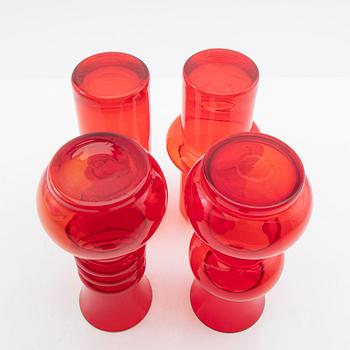 Tamara Aladin, Vases, 4 pcs, glass, Riihimäen Lasi, Finland, 1960s/70s.
