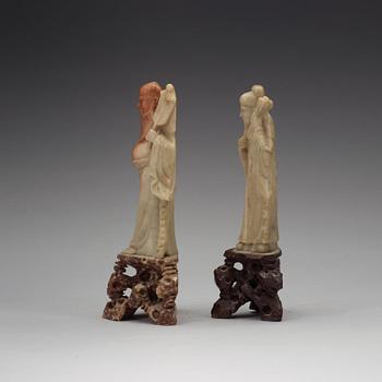 Two soapstone sculptures of immortals, late Qing dynasty, 19th Century.