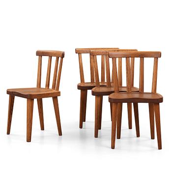 Axel Einar Hjorth, a set of four stained pine "Utö" chairs, Nordiska Kompaniet, Sweden 1930s.