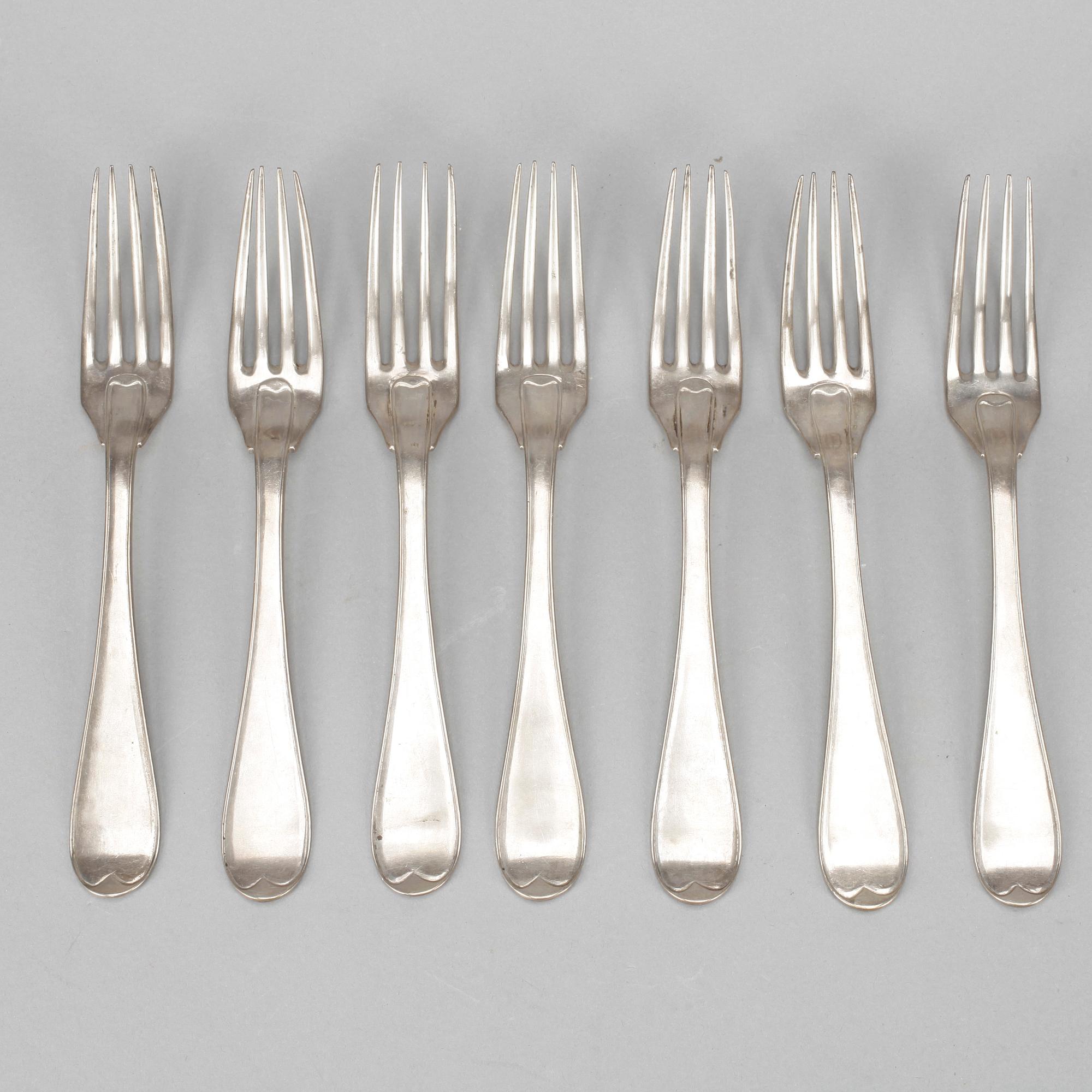 GAFFLAR, 7 stycken, silver, Stephan Westerstråhle Stockholm 1811. Total vikt ca 510 gram.