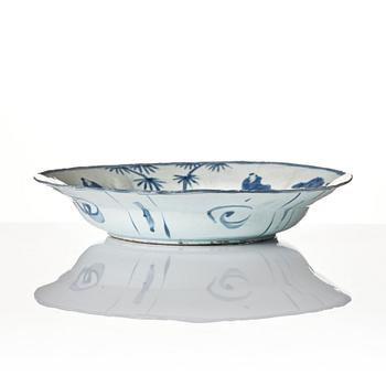 A blue and white kraak dish, Ming dynasty, 17th Century.