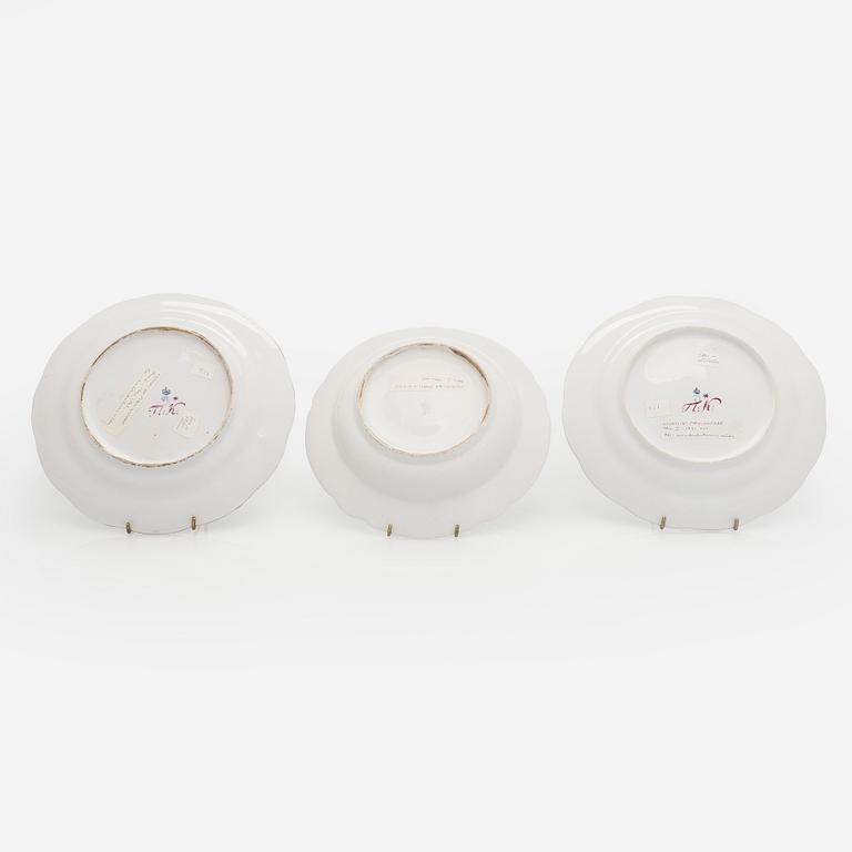 Three porcelain plates, by the Imperial Porcelain Factory in Saint Petersburg, period of Paul I 1796-1801.