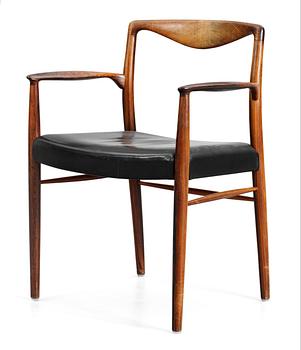 92. A Kai Lyngfeldt-Larsen, palisander chair with black leather upholstery by Søren Villadsen, Denmark, 1950's-60's.