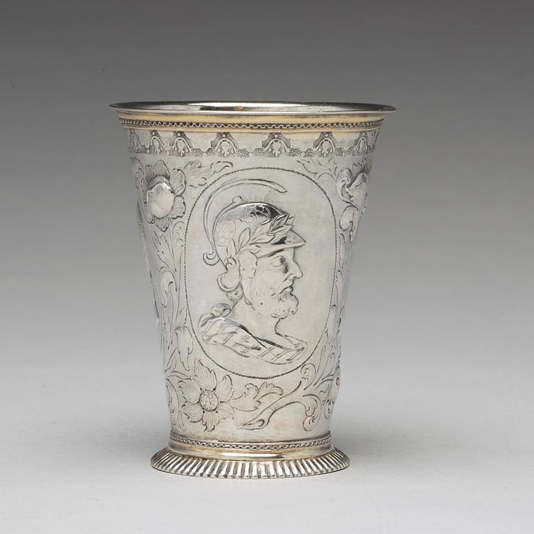 A Swedish 18th century parcel-gilt silver beaker, mark of Henrik Jacob Losch, Stockholm 1735.