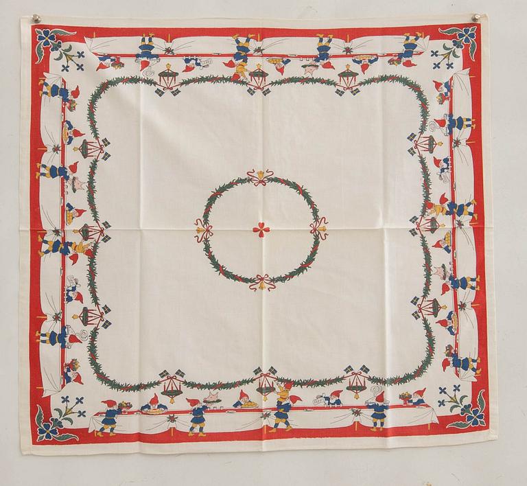 A collection of smaller Christmas tablecloths, runners, and wall hangings, approximately 34 pieces, mid/second half of the 20th century.