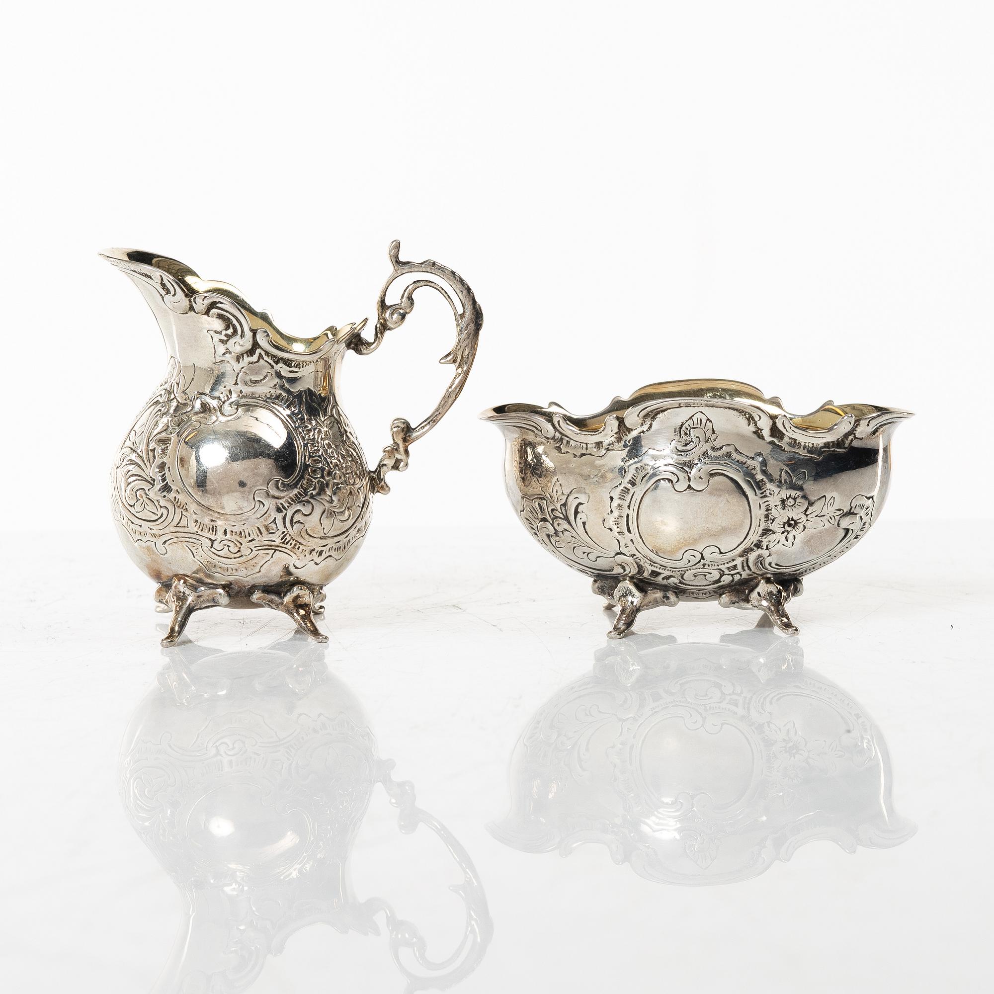 Samling silver, mestadels GEWE, 7 delar, vikt ca 550 gram.