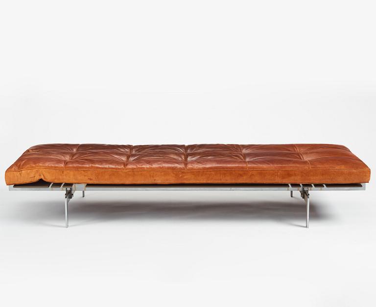 Poul Kjaerholm, A 'PK-80' steel and brown leather daybed, E Kold Christensen, Denmark 1960s.