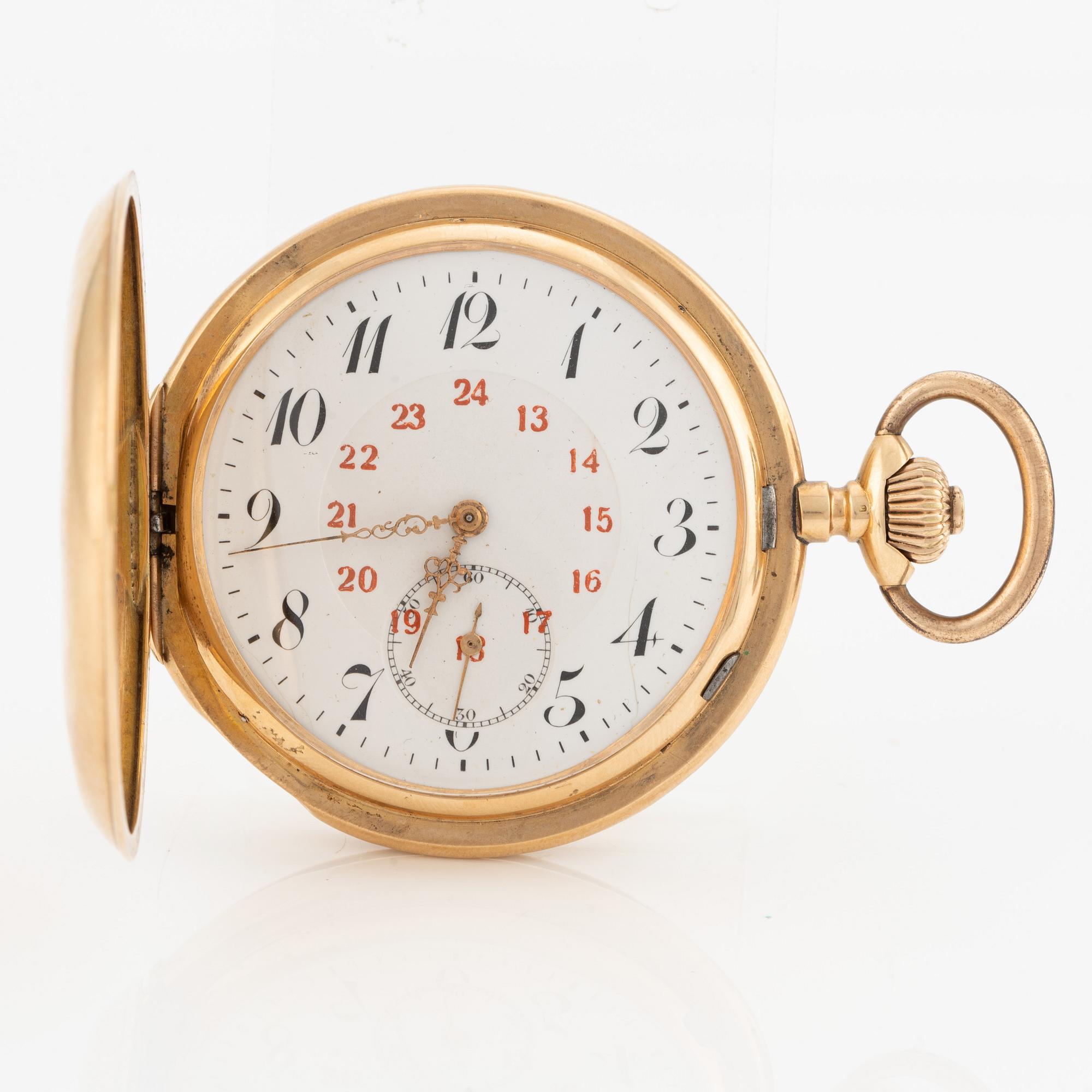 Pocket watch, hunter case, 14K gold, 60.5 mm.