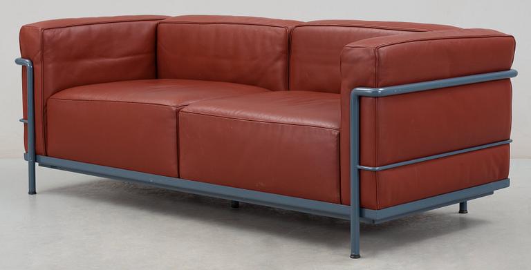 A Le Corbusier, Pierre Jeanneret & Charlotte Perriand brown leather and chromed steel 'LC-3' sofa, Cassina, Italy.