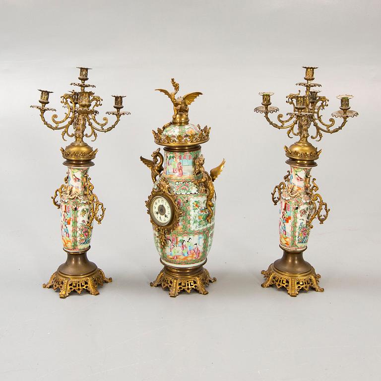 A three pcs clock and candelabras China 19th/20th century.