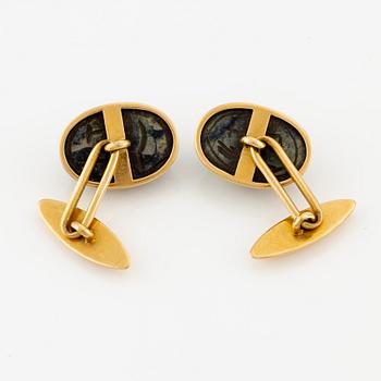 Cufflinks, a pair, gold with scarabs.