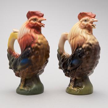 A pair of creamware cockerel decanters. Kirov's porcelain factory.