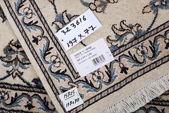 A runner carpet, Nain, part silk, ca 197 x 77 cm.