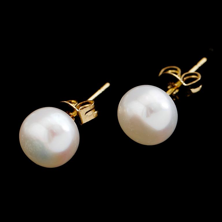 COLLIER OCH ÖRHÄNGEN, 14 k guld och odlade sötvattenpärlor.