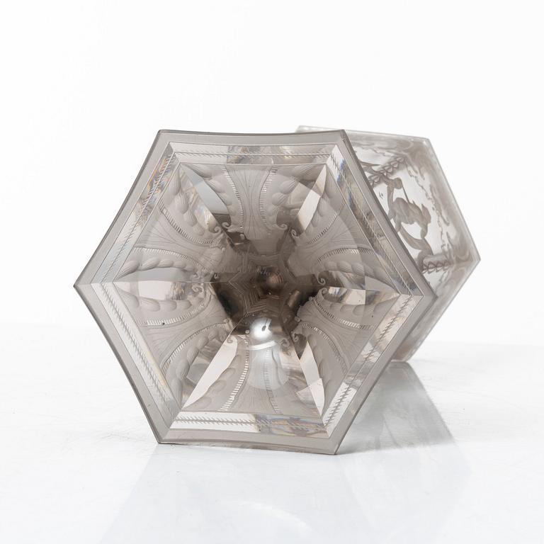 Simon Gate, a glass cup, 'Sex Gracer', Orrefors, Sweden, 1922.