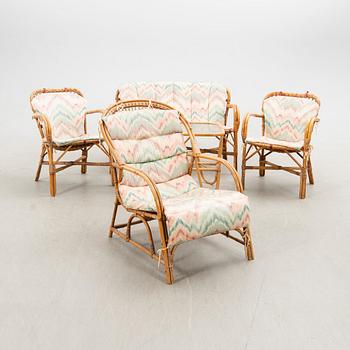 Furniture group, 5 pieces, rattan, later part of the 20th century.