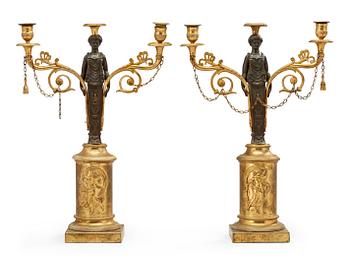 551. A pair of Swedish Empire 19th century two-light candelabra.