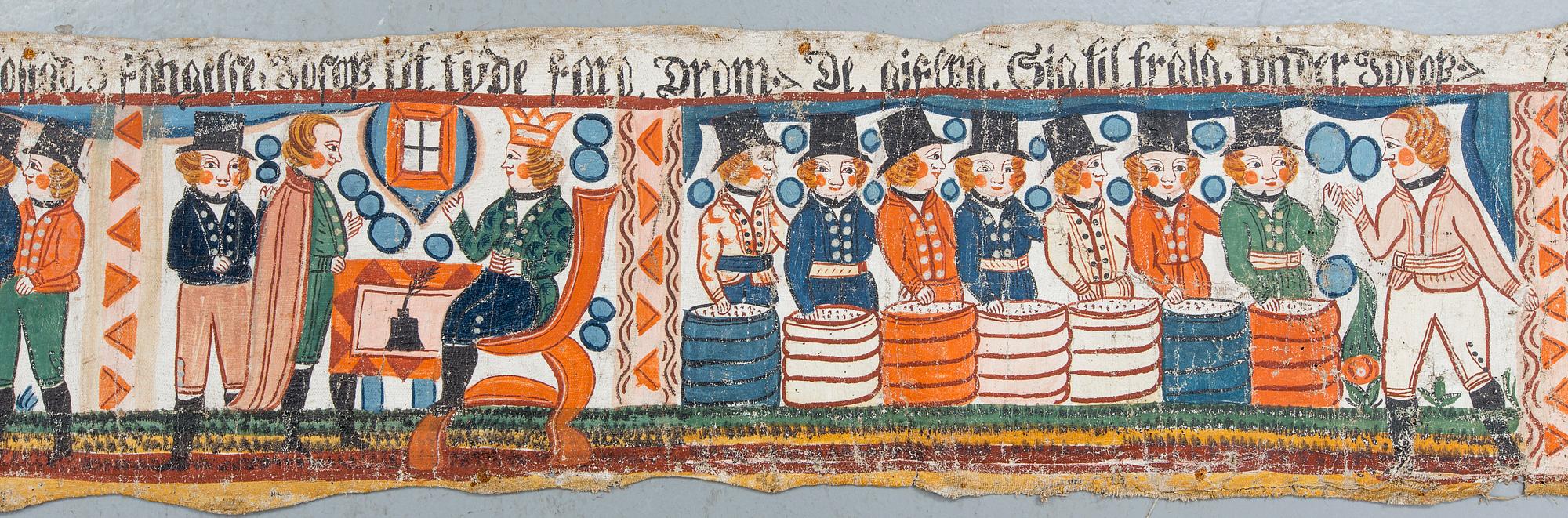 A folk art traditional wall painting from Småland/Halland first half of the 19th century.