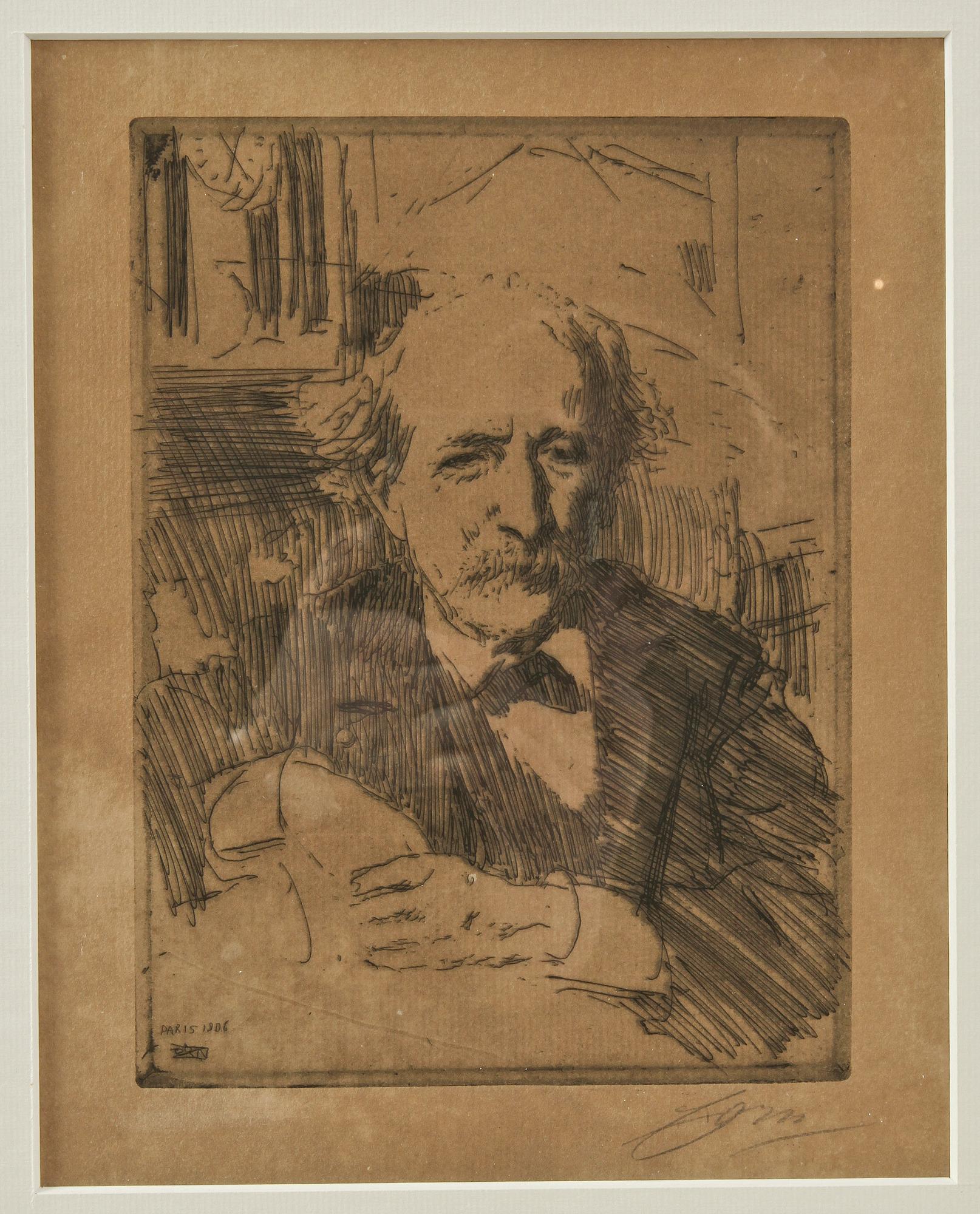 ANDERS ZORN, etsning, sign, utförd 1906.