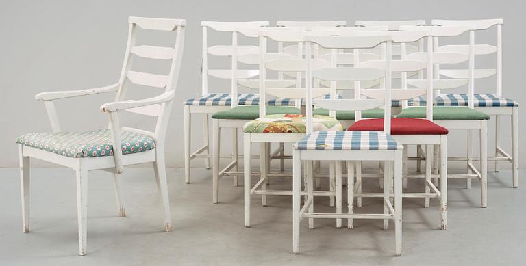 STOLAR 10 st samt KARMSTOL. "Vapensmeden" Carl Malmsten.