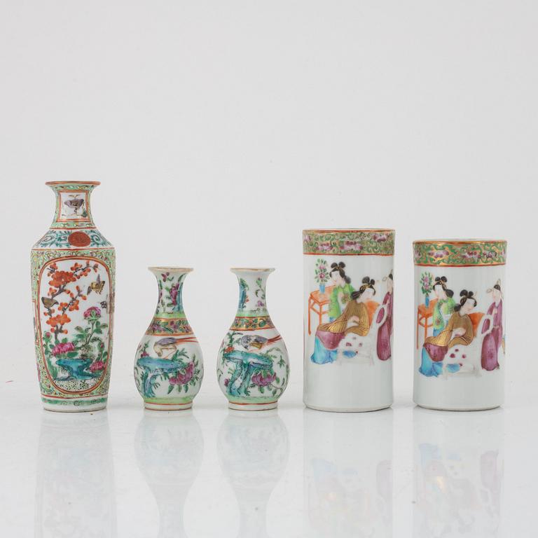 Five porcelain vases, Kanton, China, 19th century.