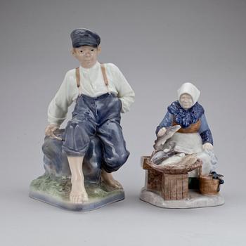 FIGURINER, 2 st, porslin, Royal Copenhagen samt Bing Gröndal.