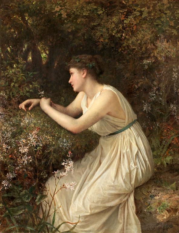 Sophie Anderson, Antikiserande kvinna i blomsterlund.