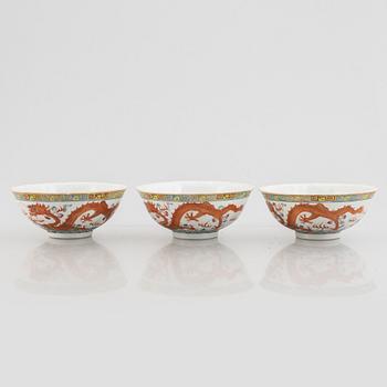 Three Chinese porcelain bowls, 20th century.