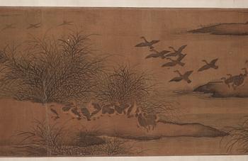 A handscroll of wild geese, in the style of Ma Lin (c. 1180-c. 1256), Qing dynasty, presumably 18th century.