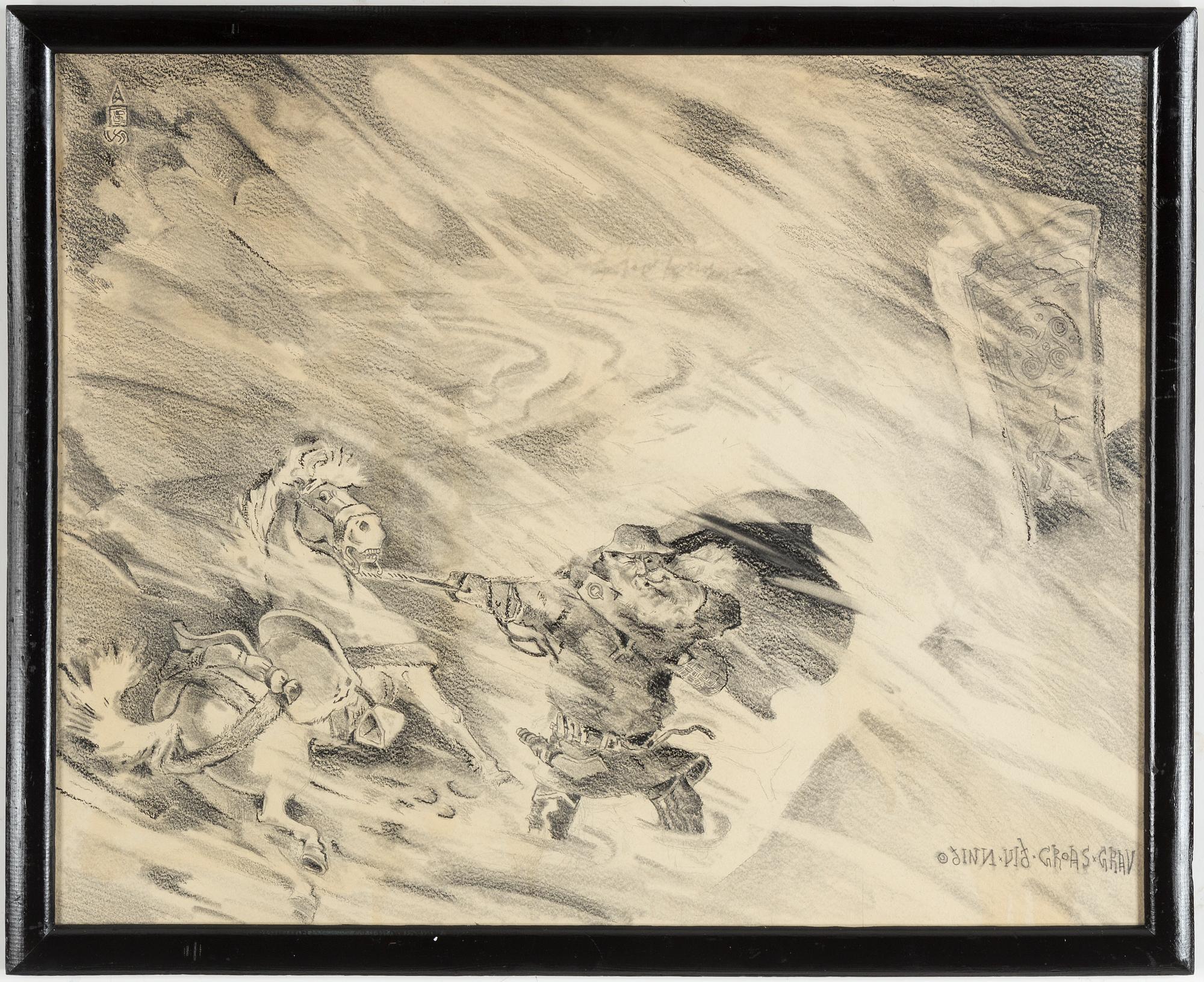 OSSIAN ELGSTRÖM, pencil and coal chalk on paper, signed with monogram.
