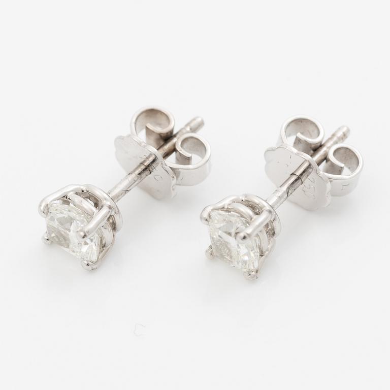 Earrings, a pair, 18K white gold with cushion-cut diamonds totalling 1.00 ct.