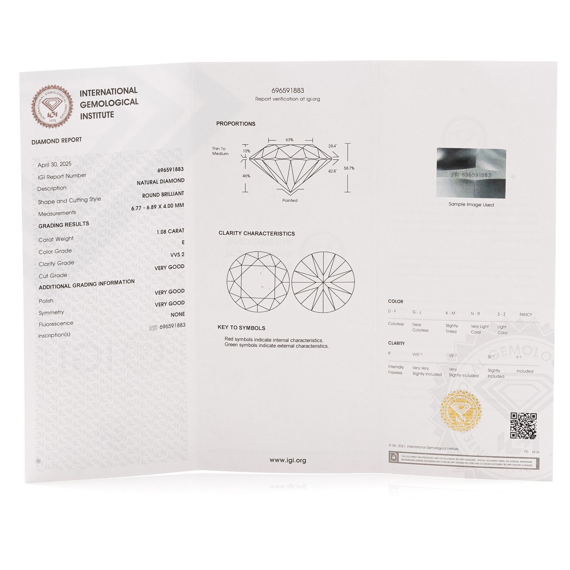 Earrings, single-stone earrings in 18K white gold with brilliant-cut diamonds, accompanied by IGI report.