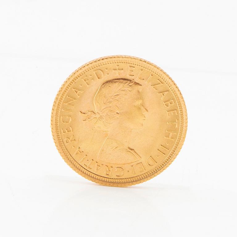 Gold coin 1 sovereign 1968 United Kingdom Elizabeth II.