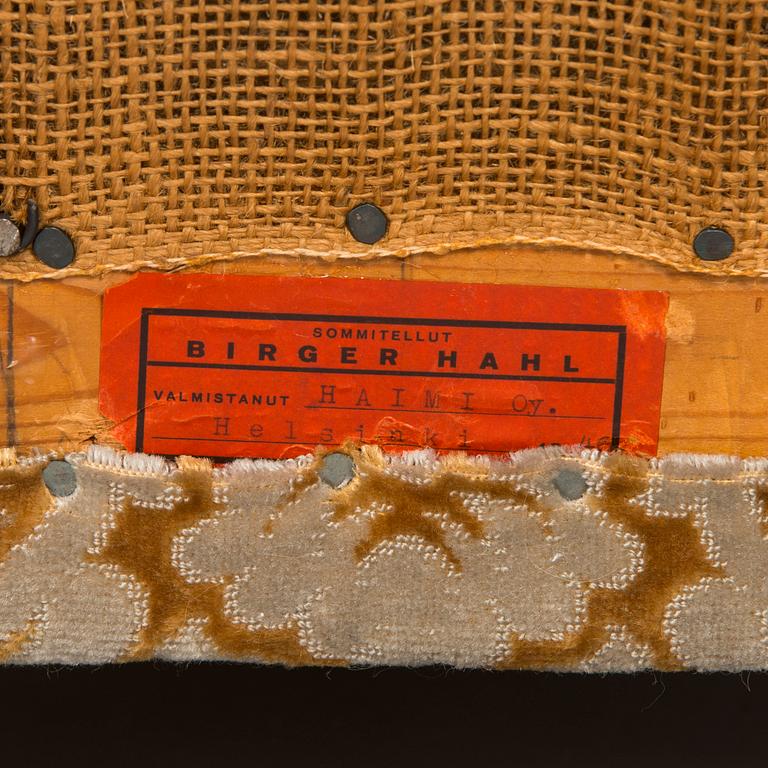 Birger Hahl, soffa samt fåtöljer, ett par, Haimi Oy 1946.