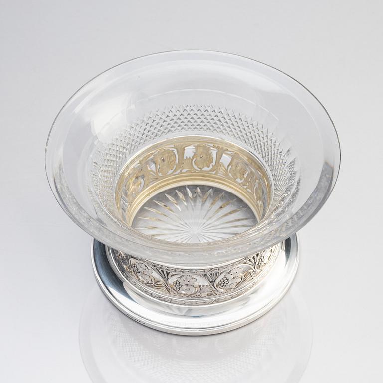 Jardiniere/fruktskål, silver och slipat glas, W.A. Bolin 1912-1917.