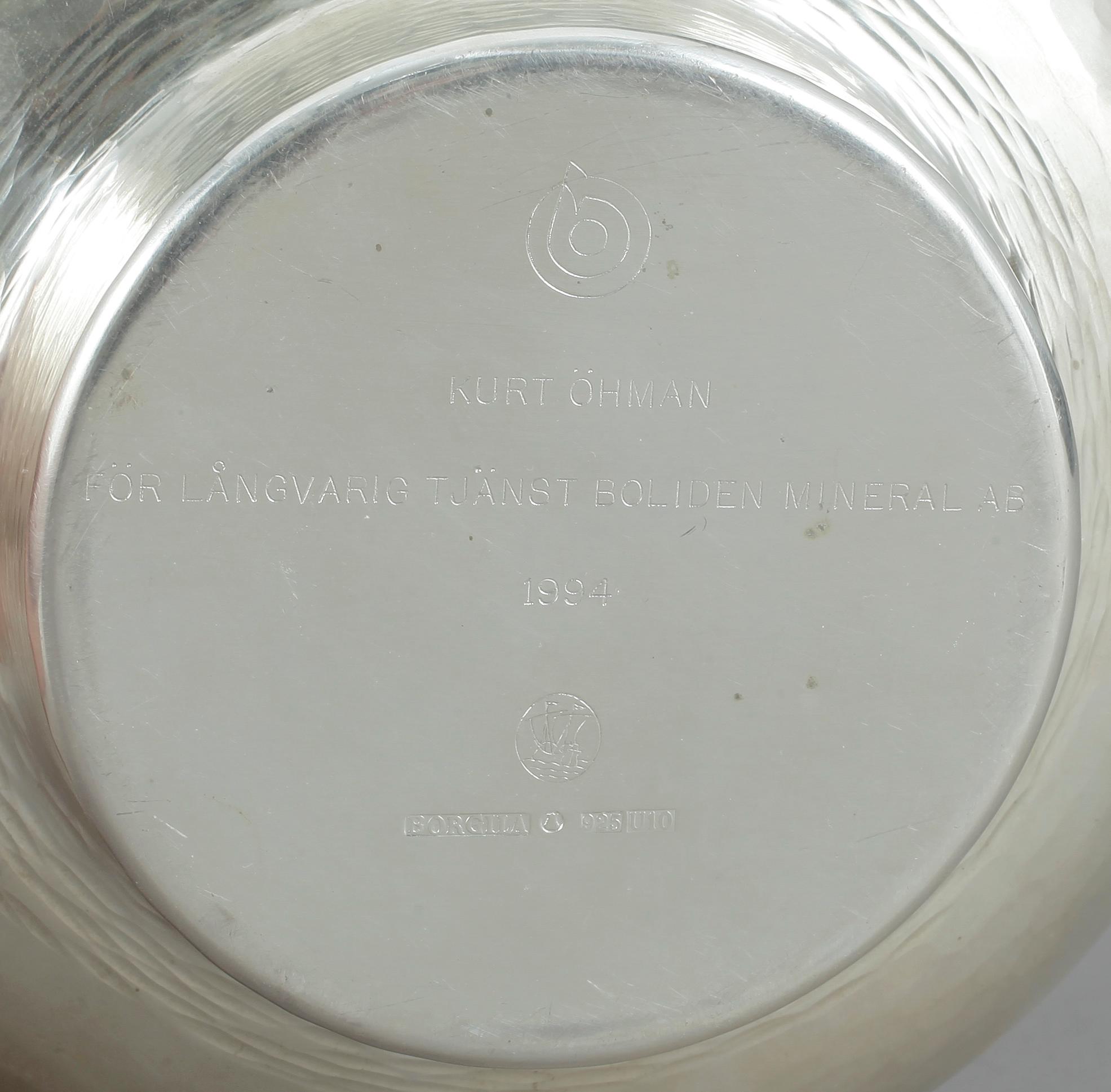 SKÅL, sterlingsilver, Atelier Borgila, Stockholm, 1994, vikt ca 527 gram.