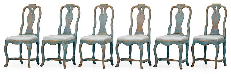 Six Swedish Rococo 18th century chairs.