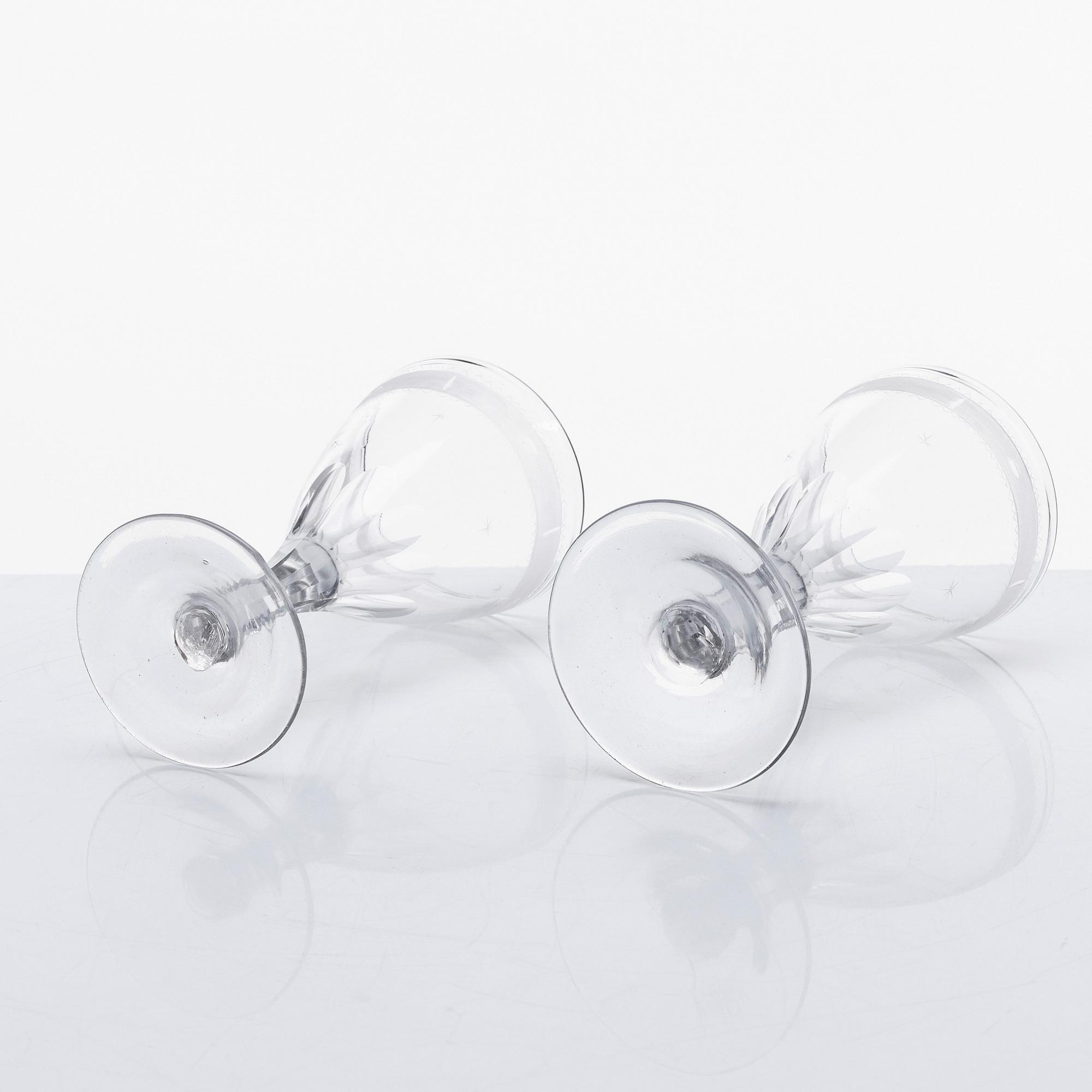 A set of 12 presumably Swedish wine glasses, 19th Century.
