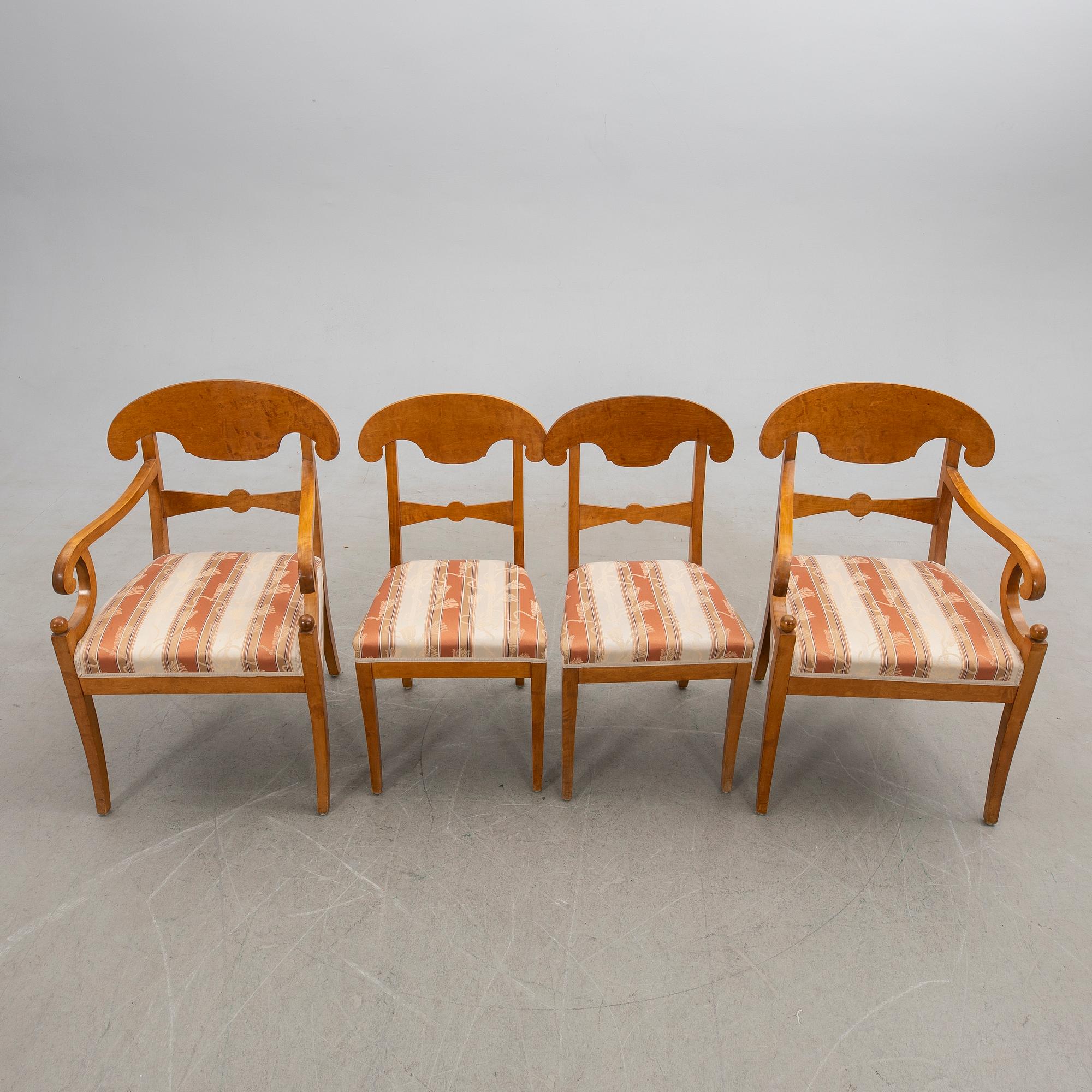 Chairs, two pairs, Karl Johan style. Early 20th century.