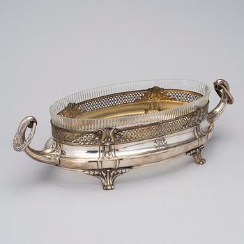 JARDINJÄR, silver och glas, Fransk kontrollstämpel, 1900-talets början, vikt 560 g.